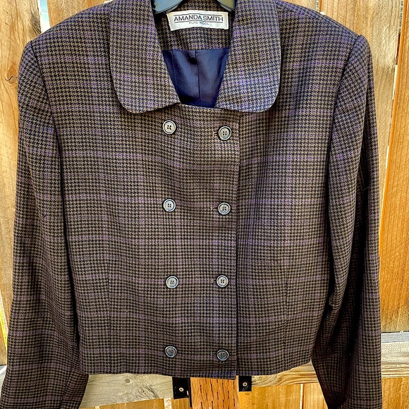 Fabulous Fall Wool Houndstooth Cropped Menswear Double Busted ButtonDown Jacket - Picture 10 of 12